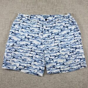 Reel Legends Mens 2XL Blue White Barracuda Fish Print Cargo Performance Shorts